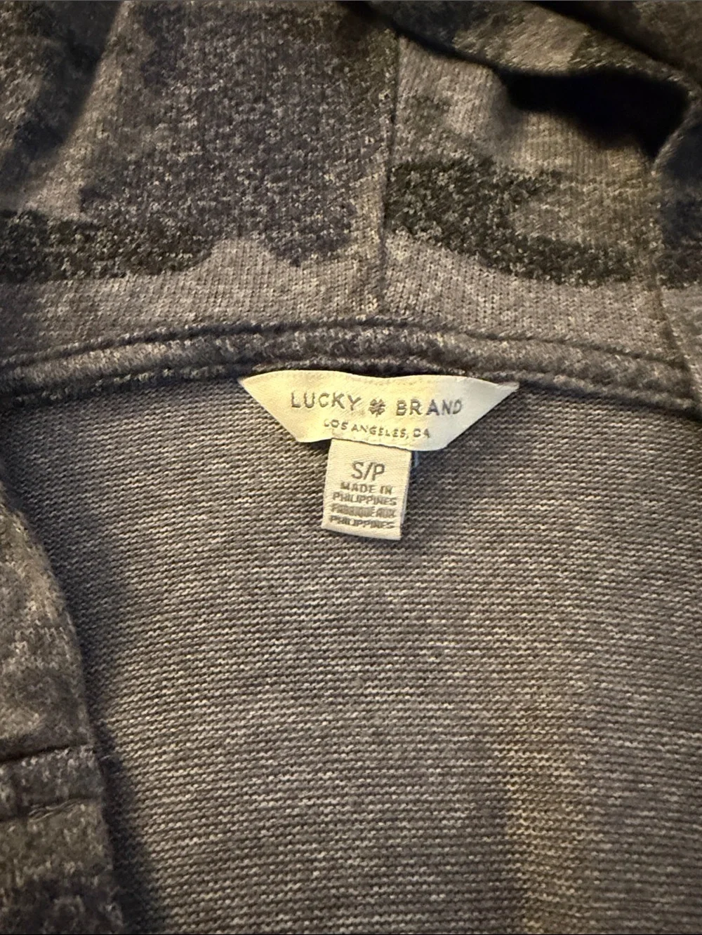 Lucky Brand Women's Gray Camouflage Hooded Sweater